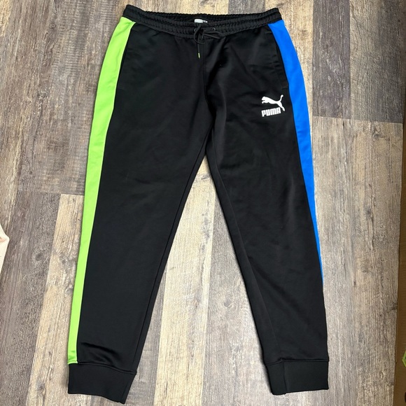 Puma Other - Puma Mens Track Pants XL Black Green Blue Stripe Joggers Athletic Sweatpants